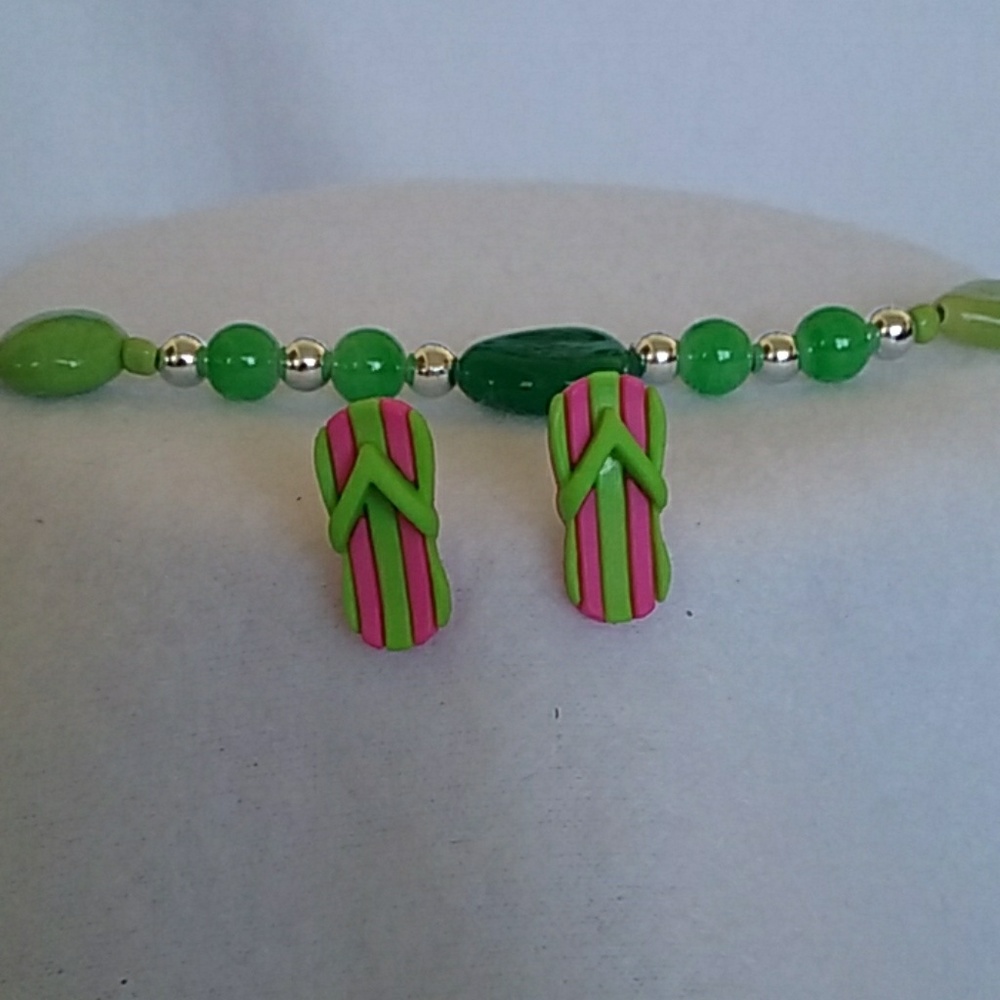 Pink and green flip flop post earrings